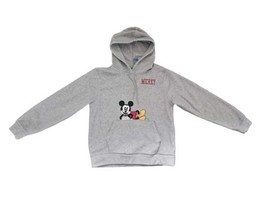 Disney Mickey Mouse Fleece Hoodie Adult Size Small Grey Embroidered - $15.20