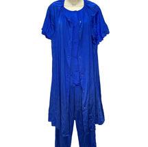 Vintage Shadowline Womens 3 PC Pajama Set Robe Size S Blue Pants Short Sleeve - £34.79 GBP
