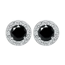 14K White Gold Plated 1.75 Ct Simulated Diamond Round Halo Stud Earrings V-Day - £57.43 GBP