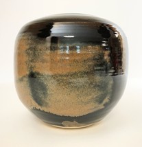 Nancy Valk Studio Pottery Vase Round Brown Vintage Signed Glazed Stoneware - £155.54 GBP