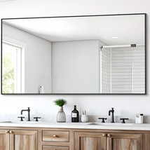 Black Bathroom Mirror For Wall, 30X55 Inch Rectangle Mirrors With Metal ... - £132.85 GBP