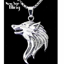 Fearless Wolf Pendant Necklace Set Stainless Steel 24&quot; Box Chain  - £3.98 GBP