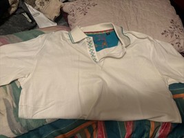 Robert Graham Shirt Men&#39;s Medium White Embroidered Polo Contrast Trim - $40.97