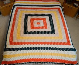 Vintage Hand Crocheted Multicolor Blanket Bedspread Coverlet 80 x 82&quot; - £42.80 GBP