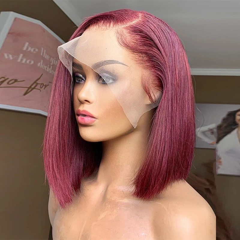 Ne 99j burgundy short bob wig 13x4 lace frontal wig for black women glueless human hair thumb200