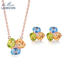  3ct Oval Yellow Citrine Green Peridot Blue Topaz Jewelry Sets 925 Sterling Silv - $74.92