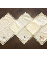 Vintage Linen Embroidered Table Squares 12&quot; x 12&quot;, Off White (set of 3) - $144.50 MXN