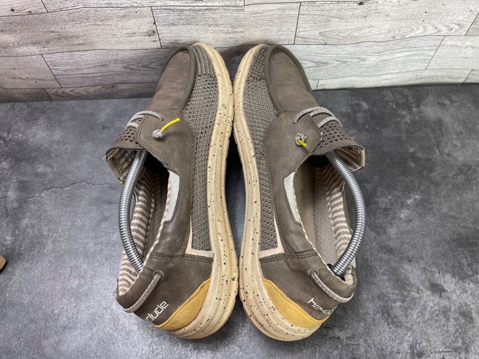 Hey Dude Loafers Men 12 M Welsh Shoes Brown Gray Canvas Slip On Casual Beach Item image 11