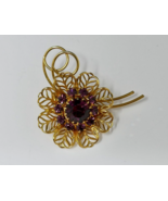 Gold Tone Purple Colored Rhinestones Flower Pin Brooch - $19.79