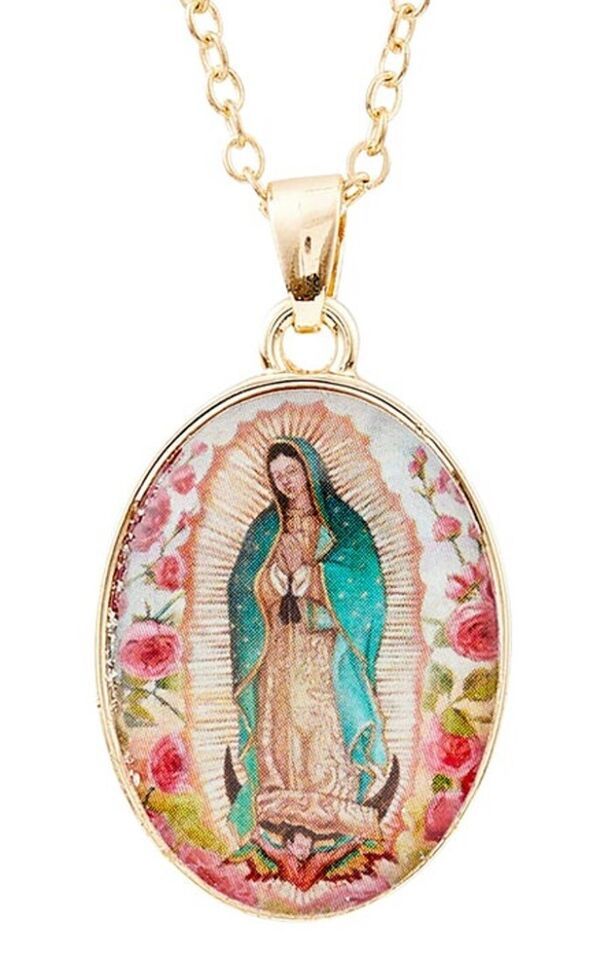 Our Lady of Guadalupe Gold tone Necklace, New #AB-076