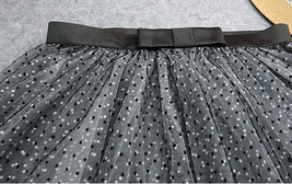 Black Polka Dot Pleated Tulle Skirt Outfit Women Custom Size Tulle Midi Skirt image 6