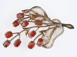 1940&#39;s Chinese Coral/Gilt Silver filigree brooch - £148.71 GBP