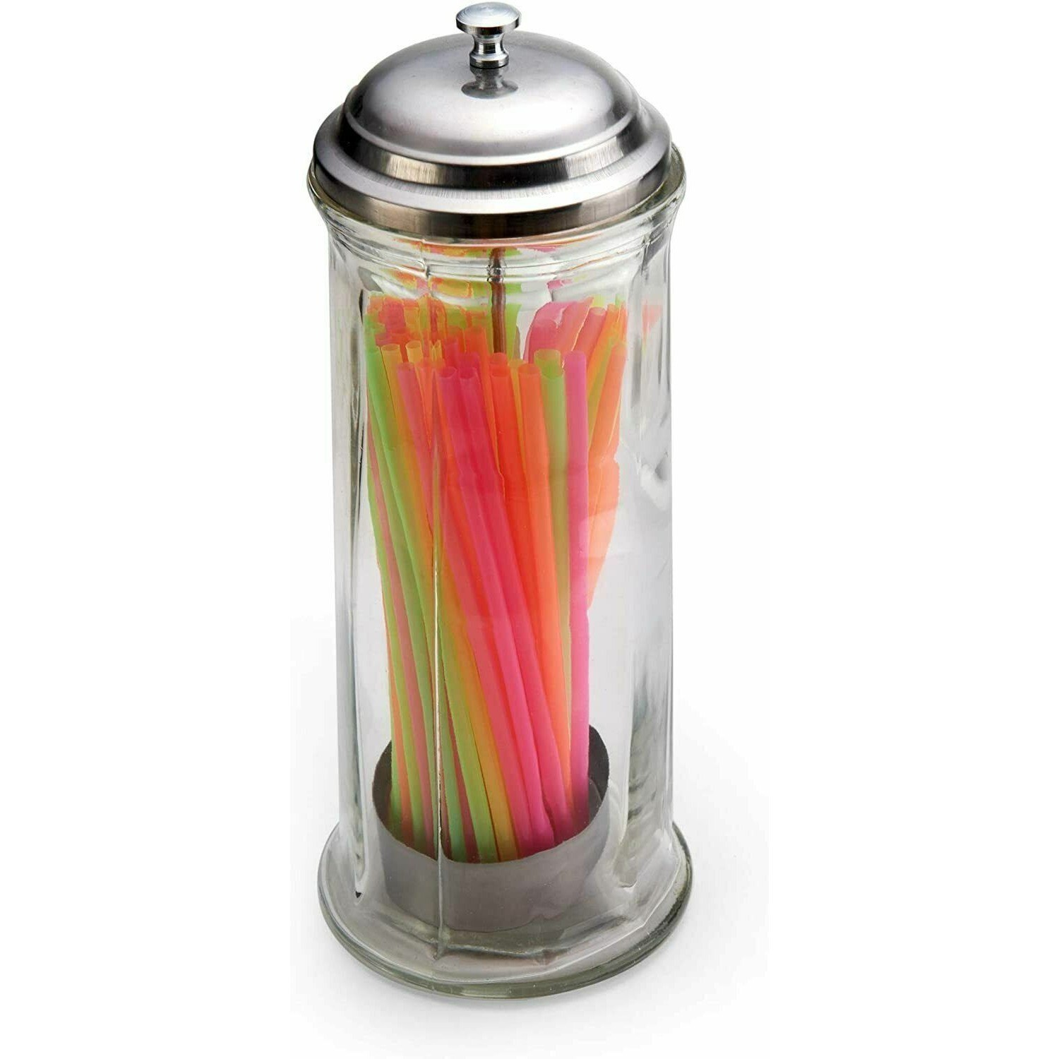 Soda Shop Straw Retro Glass Dispenser Silver Metal Chrome Pull-Up Tray NEW Item image 6