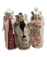 Set of 3 Wine Gift Bags Burlap with Wine Lover Phrases Jacket Sleeve Car... - $281.95 MXN