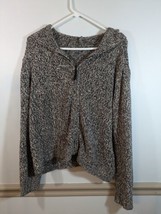 J. Jill Full Zip Cotton Blend Knit Gray Marled Hooded Sweater Size Large - $16.34