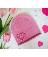 Knitted girl bubble heart hat Merino wool bobble slouchy hat Toddler gir... - $782.87 MXN+