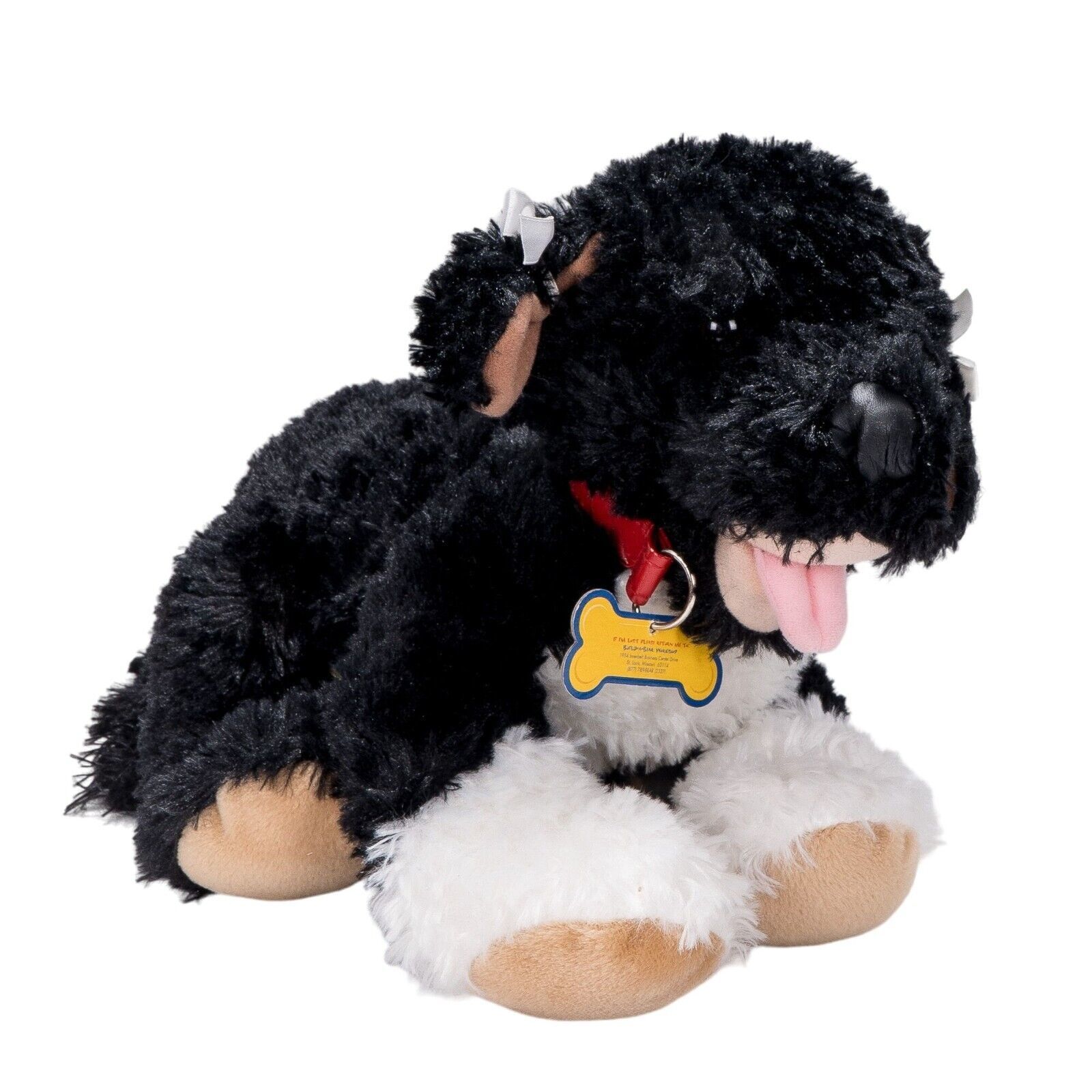 Primary image for Build A Bear Dog Plush 19" Black White Bows Nametag Rexy Portuguese Water Puppy