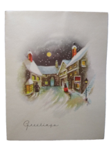 Christmas New Year Greetings Card Vintage Mid Century Snow Homes Village... - $8.90
