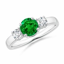 ANGARA 6mm Natural Emerald and Diamond Three Stone Engagement Ring in Silver - £692.18 GBP+