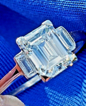Earth mined Emerald cut Diamond Platinum Deco Engagement Ring Vintage Solitaire - £12,560.91 GBP