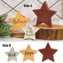 Reversible Christmas Words Chunky Star Wood Shelf Sitter - Joy Believe Wish Hope - £31.40 GBP