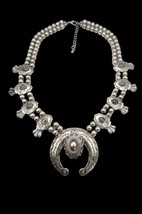 Southwestern Navajo Style Silver Tone Concho Naja Squash Blossom Necklace - $44.99