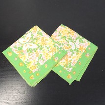 2pc Vintage Retro 70&#39;s Flower &amp; Butterfly Colorful Cloth Napkins Handkerchiefs - £9.55 GBP