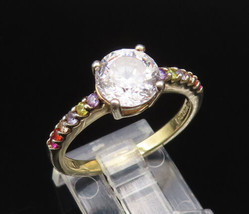 925 Silver - Vintage Gold Plated Multi Color Cubic Zirconia Ring Sz 9 - ... - $35.65