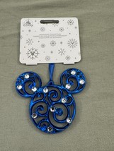 Disney Parks Mickey Mouse Icon Biue Color Filigree Ornament with Faux Gems NEW image 2
