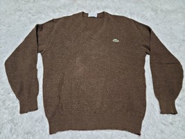 Brown V Neck Sweater Chemiste Lacoste Sz 4 Made In France VTG Preppy Woo... - $17.21