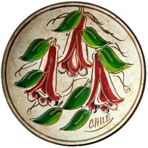 Chile Decorative Handpainted Red Flowers Copper Plate 3&quot; Souvenir - £11.67 GBP