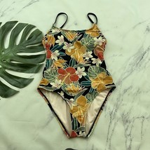 Hurley Womens One Piece Swimsuit Size S Black Orange Tropical Floral Tank - $30.86 CAD