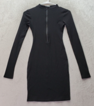 Naked Wardrobe Mini Dress Womens XS Black Rib Rayon Long Sleeve Zip It NW-D0335 - £20.59 GBP