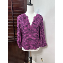 Melrose &amp; Market Womens Blouse Purple Striped Long Sleeve V Neck Pleated XS New - £11.85 GBP