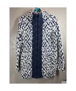 ZIC +ZOE Zip Jacket Blue White Full Zip Mock Neck Cardigan Chic Size XS - $907.97 MXN