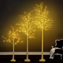 Set Of 3 Birch Trees with Lights,  2ft  3ft  5ft  Pre-lit  USB Powered W... - $123.74