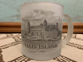 Vintage ELLIS ISLAND, New York Rendering Image Frosted Handled Mug - £6.38 GBP