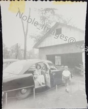 1940s Teen Girl in Sun Dress Sitting in Car Photo B&amp;W Snapshot - £2.77 GBP