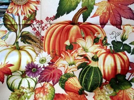 Fabric H. Glass Panel &quot;Autumn Album&quot; Pumpkins Squash Sunflowers Harvest $9.50 - £7.50 GBP