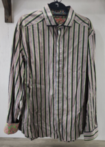 Men&#39;s Robert Graham Gray Pink Green Striped Button Up Shirt - 2XL - £30.43 GBP