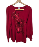 Chico&#39;s 4X(XXL) Red Sequin Sparkle Dressy Datenight Linen Blend Sweater  - £23.48 GBP