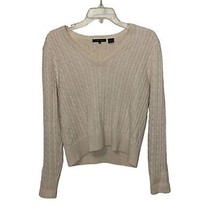 Jeanne Pierre Cream Cotton Cable Knit Sweater Womens Medium Pullover - £9.59 GBP