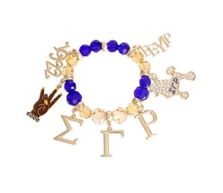 Women&#39;s Blue Gold Glass Bead Poodle Letter Charms Stretch Fashion Bracelet - £34.07 GBP