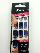 Kiss Dress 28 Nail Polish Strips 59845 Snowflakes Jeweled on Blue New - £4.70 GBP