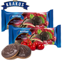 3 PACK Biscuits with Chocolate CHERRY 135gr Cookies KRAKUS Made in Poland - £9.34 GBP