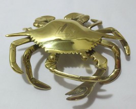 Vtg Brass Crab Ashtray Zodiac Symbol Jewelry Trinket Hinged Lid 7&quot; - £46.98 GBP