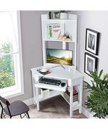 Corner Computer Desk with Hutch and Storage Shelves-White - Color: White - $381.17 CAD