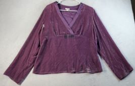 J. Jill Blouse Top Womens Size Medium Purple Rayon Long Sleeve V Neck Beaded - £10.28 GBP