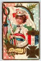 Decoration Memorial Day Postcard Female Women Red Cross Nurse White Flag Badge - £16.02 GBP