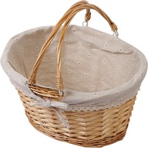 Kinjoek Natural Willow Basket With Handle Premium Linen Cotton, Multipurpose. - £27.94 GBP